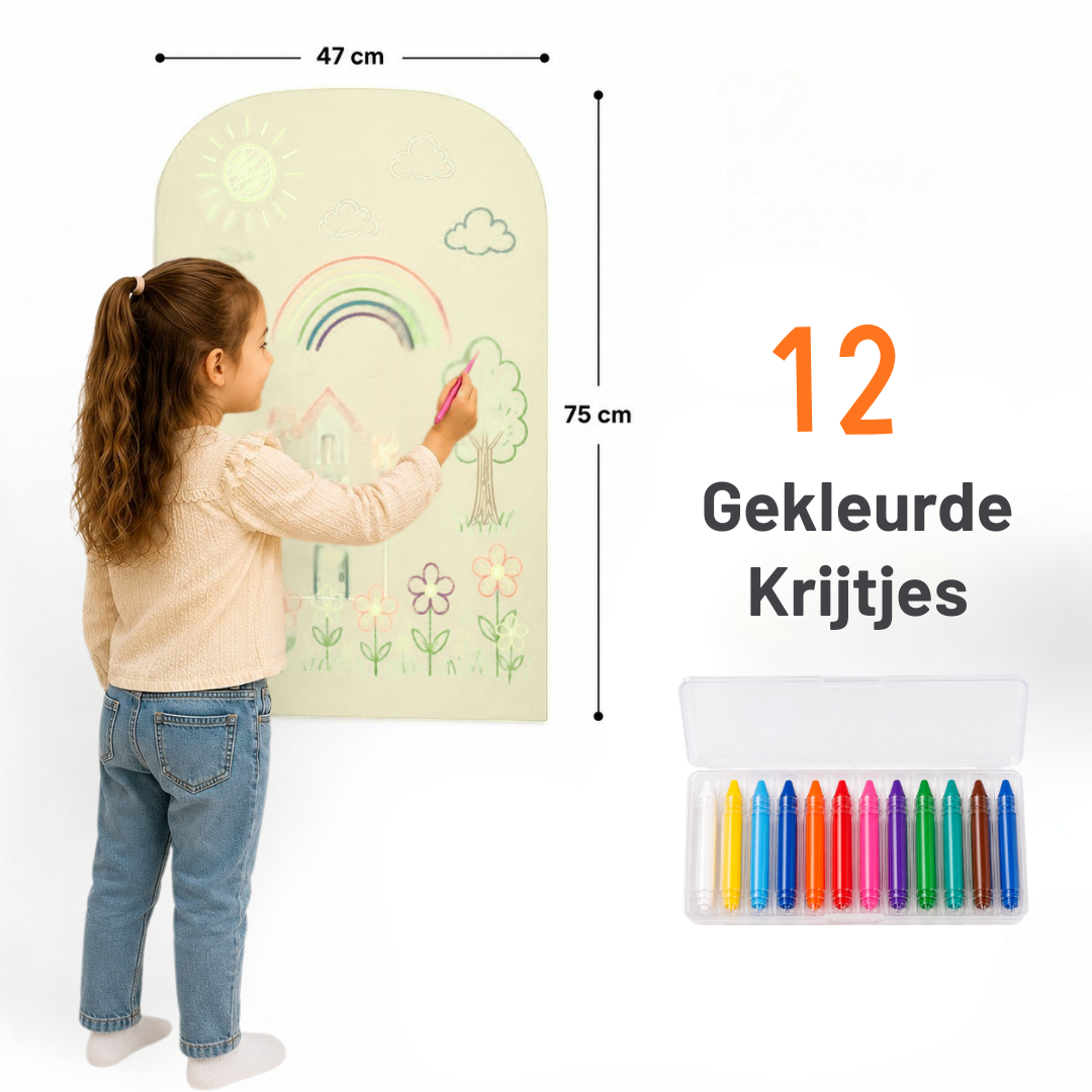Zelfplakkend & magnetisch krijtbord Beige + 12 kleuren krijt